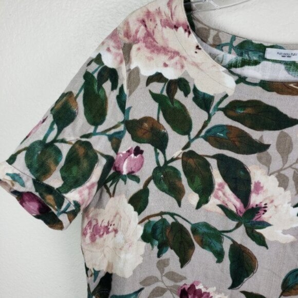 POU DOU DOU Vingt-Trois Japan Hemp/Cotton Woven Floral Print Tunic Top size M - Picture 4 of 13